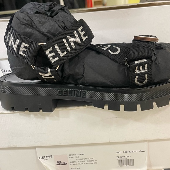 CELINE LEO STRAPPY SANDAL IN WITH "CELINE" JACQUARDBLACK / WHITE - Picture 2 of 2